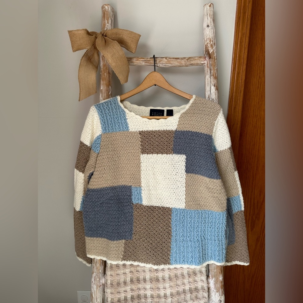 Vintage crazy horse by Liz Claiborne patchwork sweater size medium
